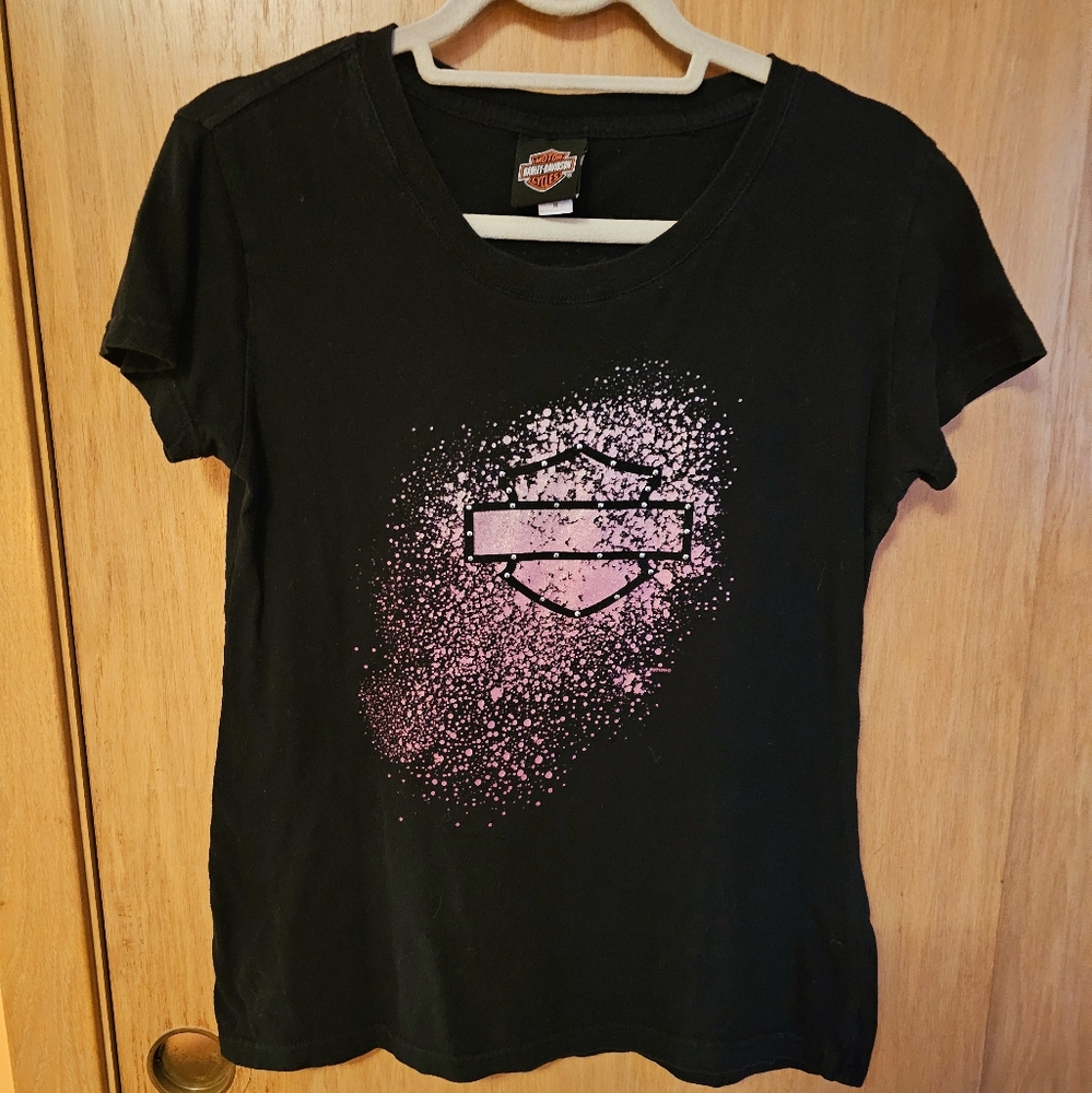 Harley Davidson T-Shirt Tee Pink Black Conrads Joliet IL Medium